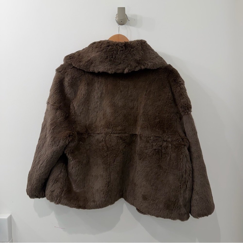 NEW Chocolate Espresso Brown Genuine  Rabbit Fur Oversized Cropped Coat - Picture 4 of 8